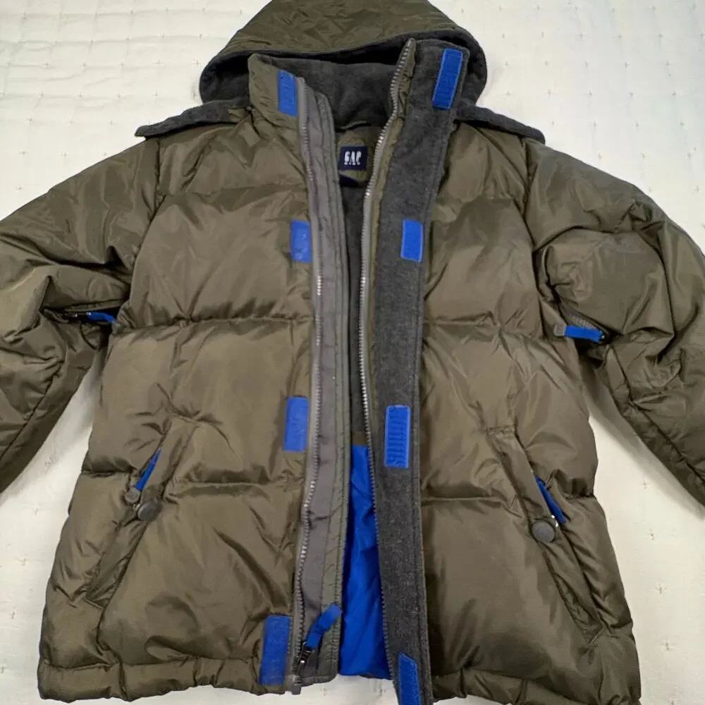 Gap Kids Down Puffer Jacket Boys M(8) Olive Green Ski Coat Utility Vintage Y2K